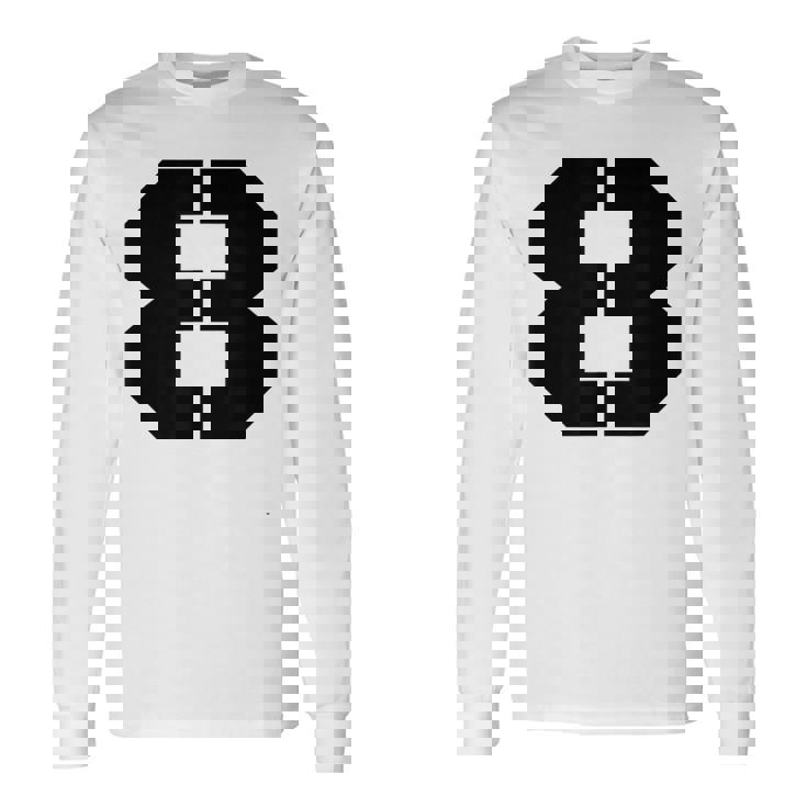 タイポグラフィ 太字 ステンシル 8番 数字 8 長袖Tシャツ