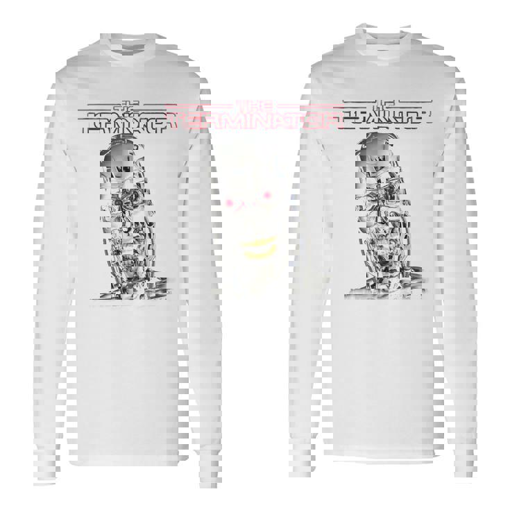ターミネーターt-800ヘッドレトロサイボーグゲーマークラシックsf。 長袖Tシャツ