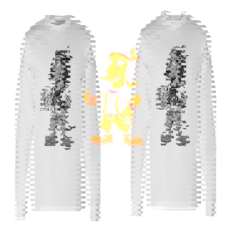 ダックスフント ドイツ服 オクトーバーフェスト レーダーホーゼン メンズ 乾杯 長袖Tシャツ