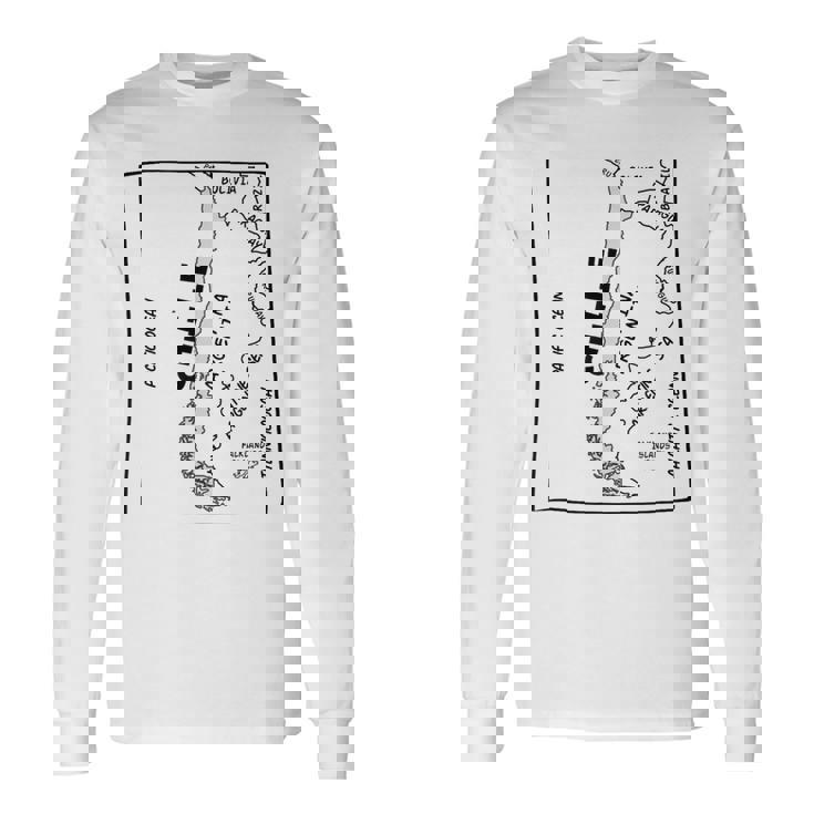 チリと近隣諸国の手描き黒線地図 長袖Tシャツ