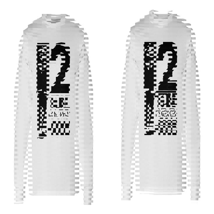 ツートーンスカ音楽チェッカーボード 長袖Tシャツ