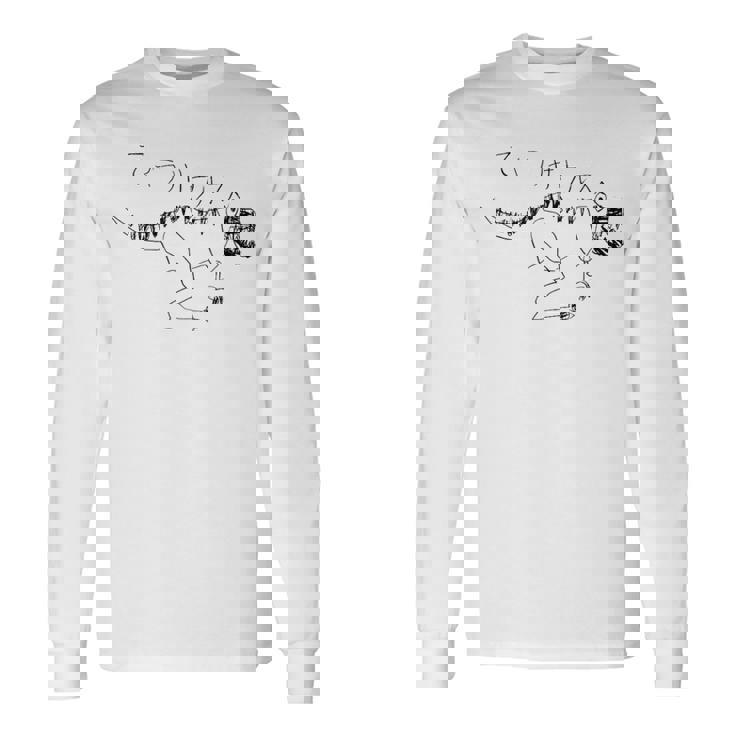 ティラノサウルス 黒線画 長袖Tシャツ