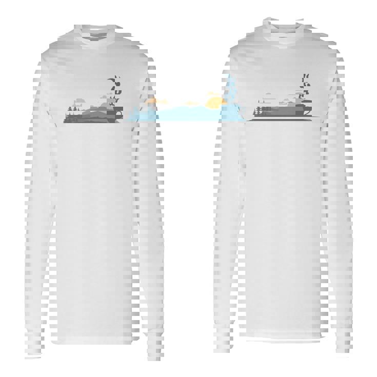 ティーカップのシルエットと黄昏のシーン 長袖tシャツ 長袖Tシャツ