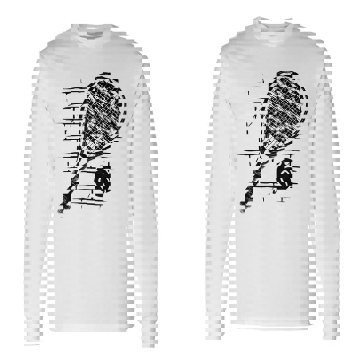 テニスラケット ボール シルエット 面白い スポーツ選手 コーチファン 長袖Tシャツ