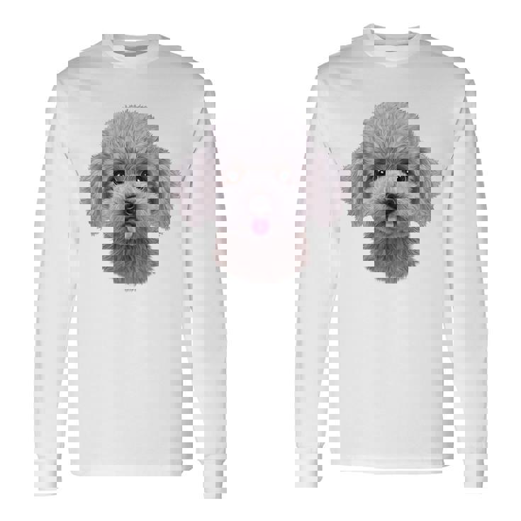 ホワイト トイプードル 犬 いぬ 顔 長袖Tシャツ