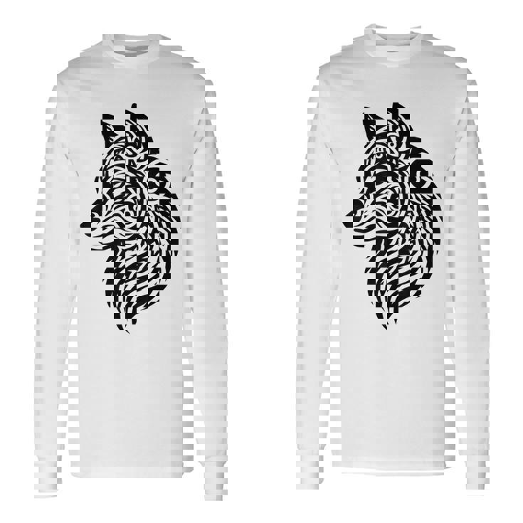 トライバルウルフ ポリネシア部族 マオリ柄 オオカミ 長袖Tシャツ