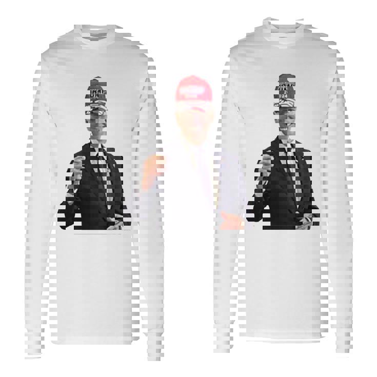 トランプの帽子をかぶったバイデンの陽気なグラフィック 長袖tシャツ 長袖Tシャツ