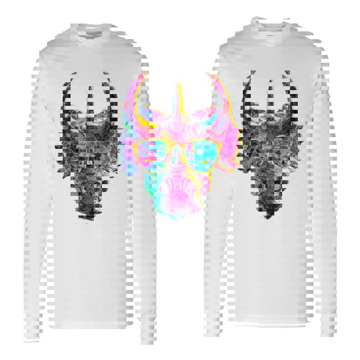 トリケラトプス 恐竜 グラフィック サングラス アートワーク トリケラトプス 長袖Tシャツ