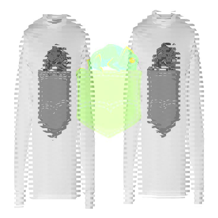 トロピカル アニマル トカゲ 爬虫類ラバー ポケット カメレオン 長袖Tシャツ