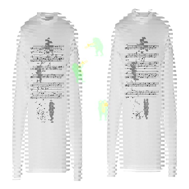 トロンボーン奏者 カエル トロンボーン好きのトロンボーン愛好家 トロンボーン音記号 長袖Tシャツ