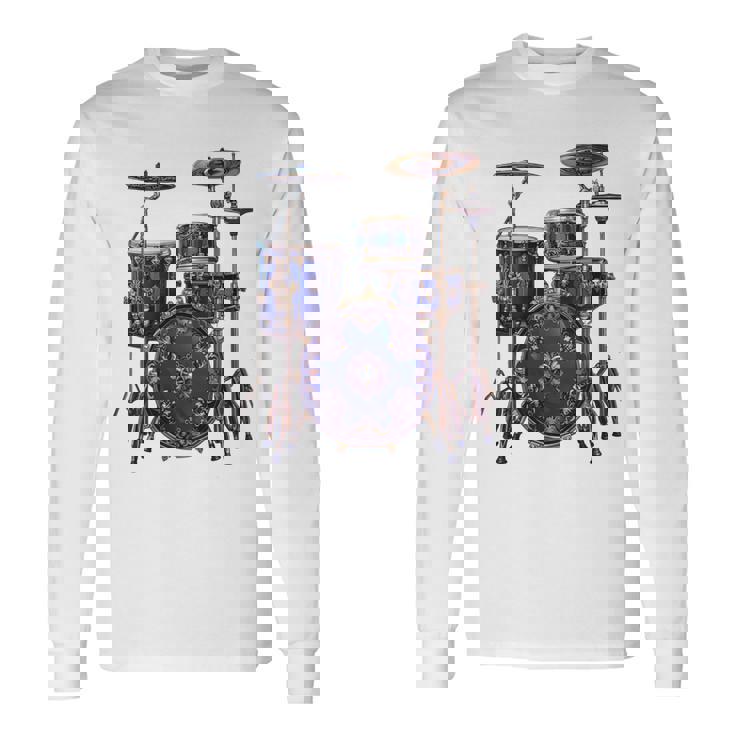 ドラム ドラマー ドラミング ドラム 長袖tシャツ 長袖Tシャツ