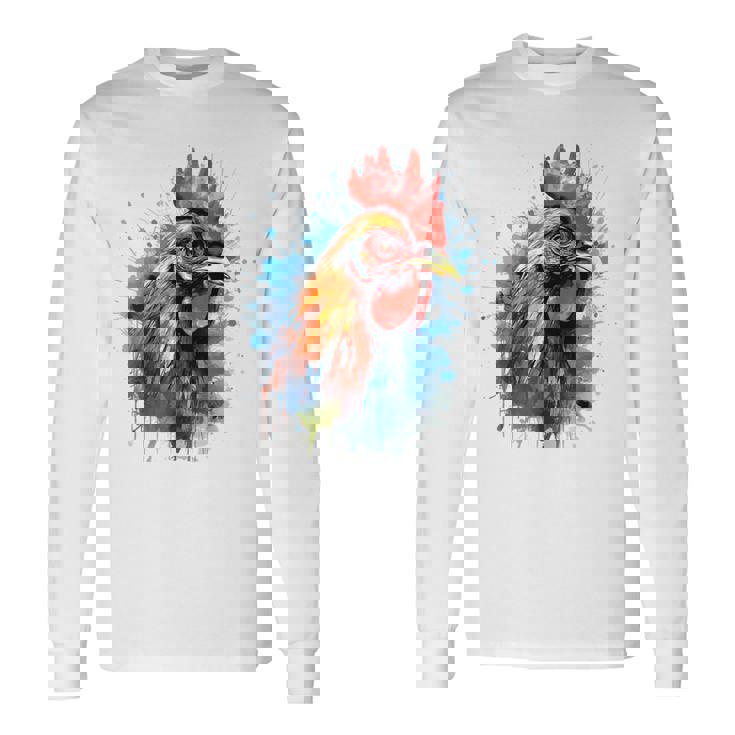 ニワトリ 動物 絵画 グラフィック 抽象 カラフル チキン 長袖Tシャツ