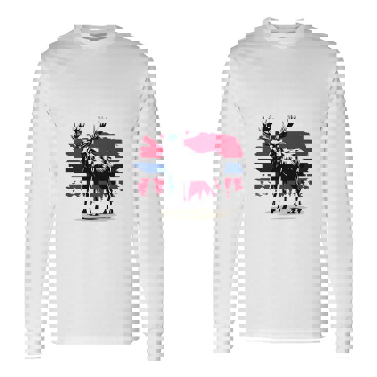 ノルウェー デザイン ヘラジカ ノルウェー国旗 自然 服装 北欧 長袖tシャツ 長袖Tシャツ ギフトのアイデア