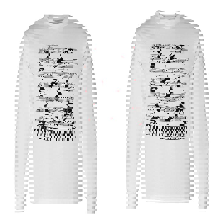 ノーティーキャット 音符付き 音楽 楽譜 おもしろ猫 ギフト 長袖Tシャツ