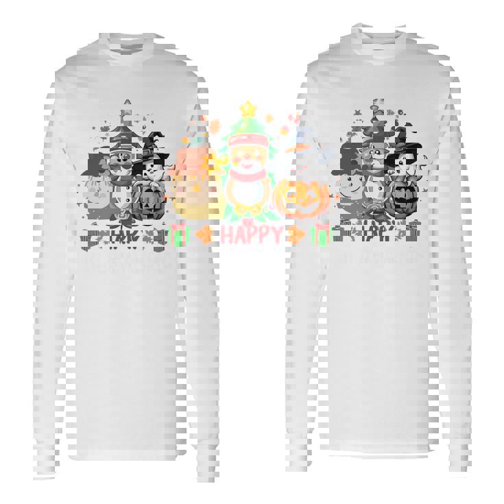 ハッピー、感謝祭、ハロウィン、メリークリスマス。 長袖tシャツ 長袖Tシャツ