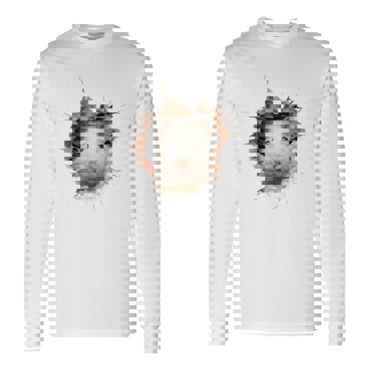 ハムスター アニマルプリント グラフィック ポートレート 顔 ハムスター 長袖Tシャツ