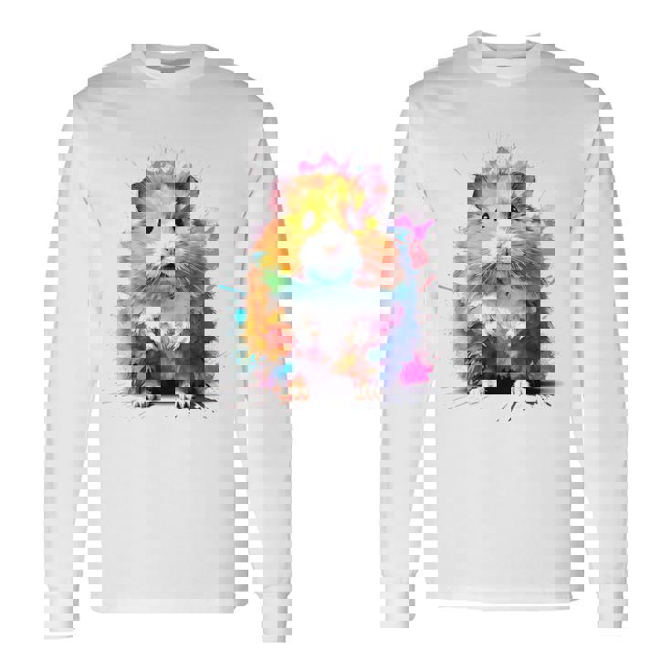 ハムスター 動物 カラフル モチーフ 抽象 アート 絵画 ハムスター 長袖Tシャツ