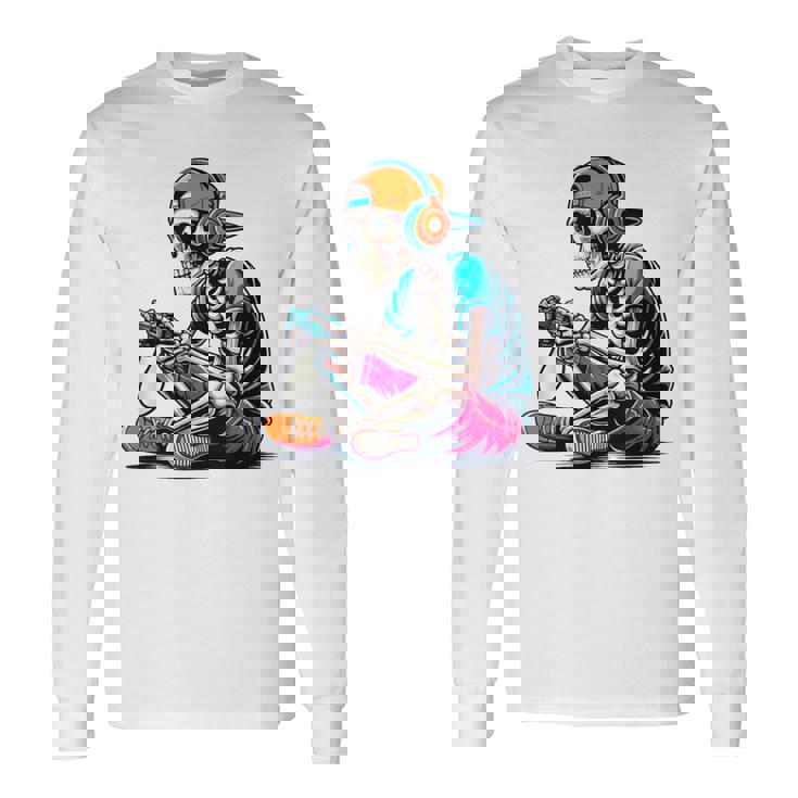 ハロウィン スケルトン ゲーマー おもしろい スケルトン コスチューム ビデオゲーム 長袖Tシャツ