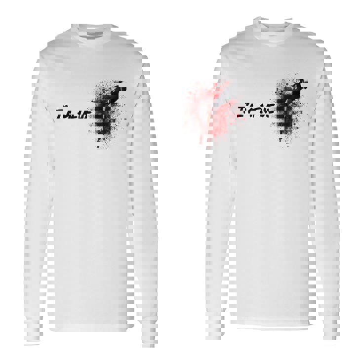 ハロウィンホラー血染み傷＆血傷元気です 長袖Tシャツ