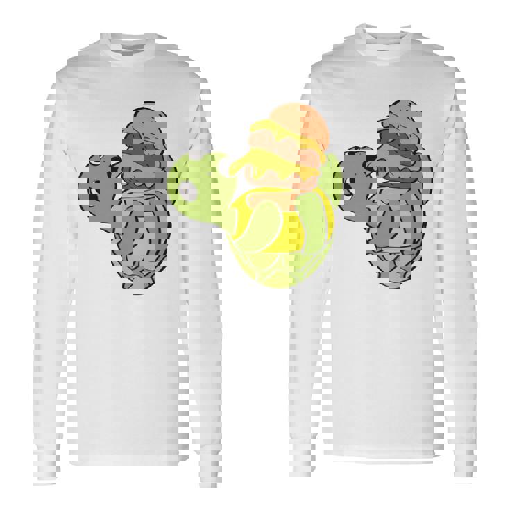 ハンバーガーを食べるかわいいカメ 面白いハンバーガー 長袖tシャツ 長袖Tシャツ