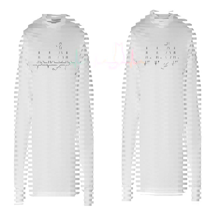 ハートビート 猫好き ねこ好き ネコ好き ハートビート猫 後ろ姿 猫の飼い主 おもしろ 可愛い ネコ 猫 ねこ 長袖tシャツ 長袖Tシャツ