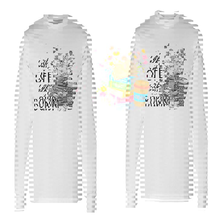 ハーフコーヒー ハーフブックワーム 読書本 コーヒーカップ 長袖Tシャツ