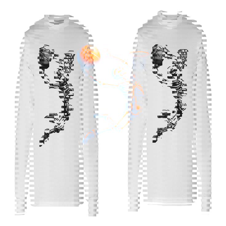 バスケットボール スケルトン ハロウィン 男性 男の子 バスケットボール ハロウィン 長袖Tシャツ