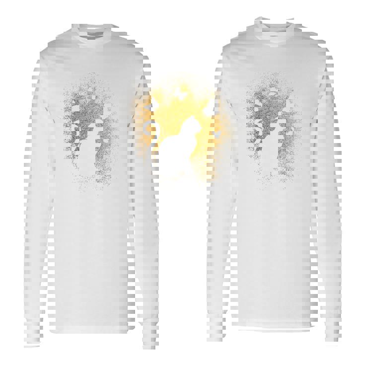 バックプリントの猫のシルエット 長袖Tシャツ