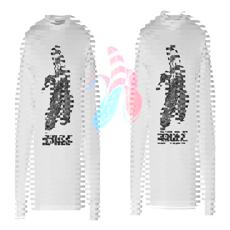 バナナ アメリカ国旗 パトリオット アメリカ パーティー ファニー フルーツ リパブリック 長袖Tシャツ