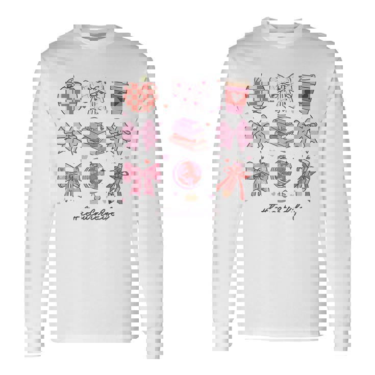 バレンタイン 教師 かわいい弓 アップル 地球儀 鉛筆 本 アート 長袖Tシャツ