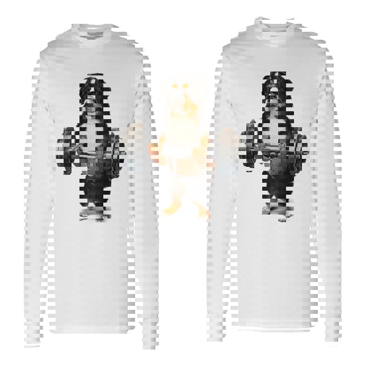 バーニーズマウンテンドッグ ウェイトリフティング フィットネスジム 長袖Tシャツ