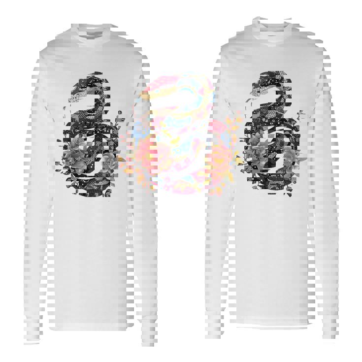 パイソン 蛇 フローラルボール パイソン タトゥーフラワー 蛇好き 長袖Tシャツ