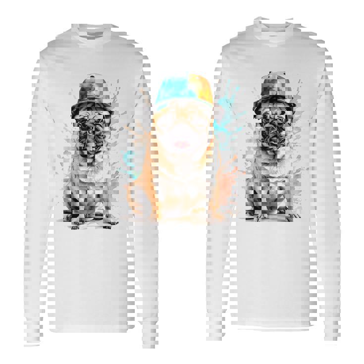 パグ、スナップバック キャップ、犬、カラフル、面白い、動物プリント 長袖Tシャツ ギフトのアイデア