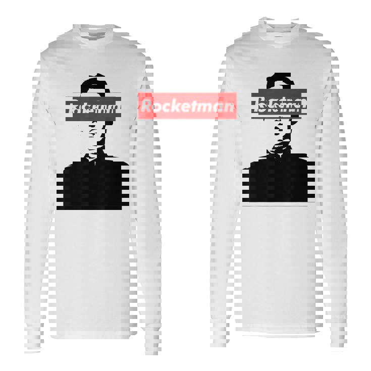 パロディ Kim Jung Un Rocketman ボックスロゴtシャツ 長袖Tシャツ