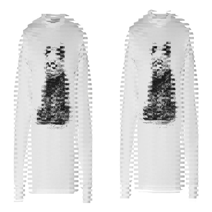 パンダ アニマルプリント グラフィック デッサン アート 絵画 パンダ 長袖Tシャツ