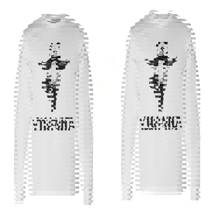 パンダ ヨガポーズ 水墨画 おもしろ 運動 和風 動物 長袖Tシャツ