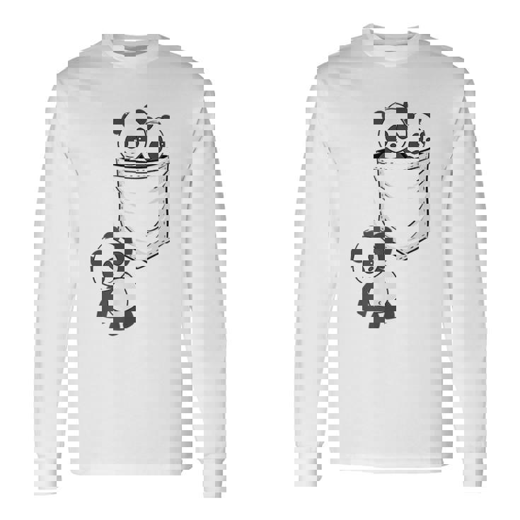 パンダ愛好家のためのポケットの中のかわいいカワイイベイビーパンダ 長袖Tシャツ