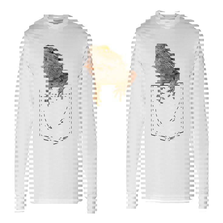 ヒゲのあるドラゴンリザード 爬虫類フェイクポケット 長袖Tシャツ ギフトのアイデア