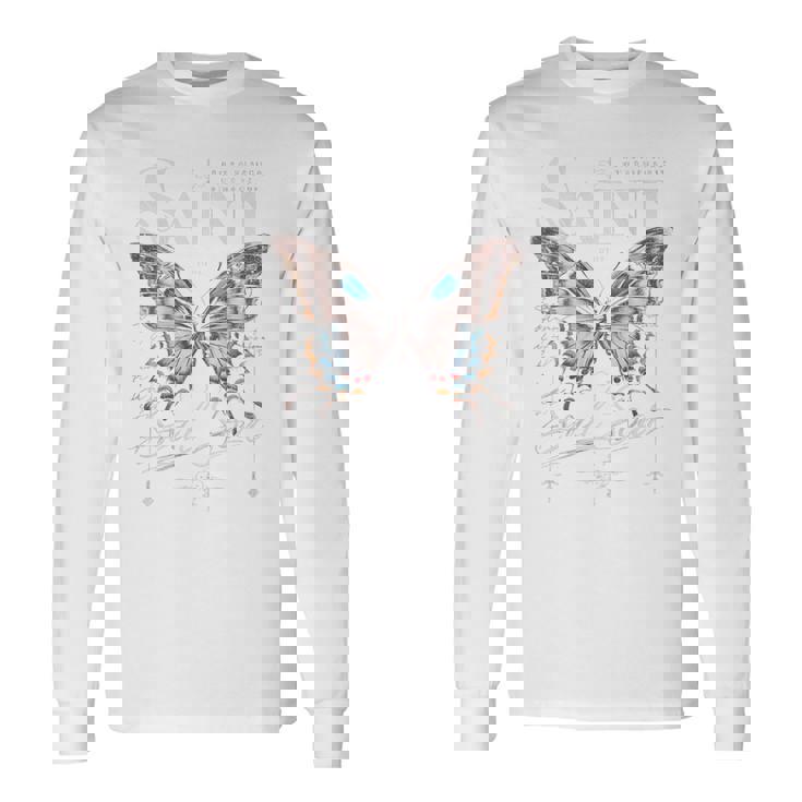 バックプリント ヒップホップ ストリートウェア レトロ Y2k Hip Hop ビンテージ モス バタフライ 長袖Tシャツ