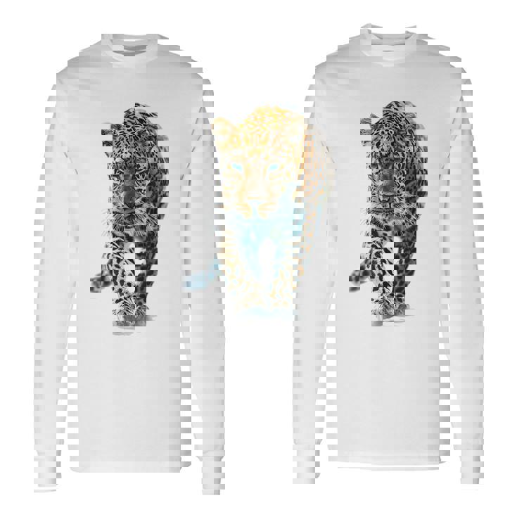 ヒョウ アニマルプリント モチーフ 描画 ポートレート ヒョウ 長袖Tシャツ ギフトのアイデア