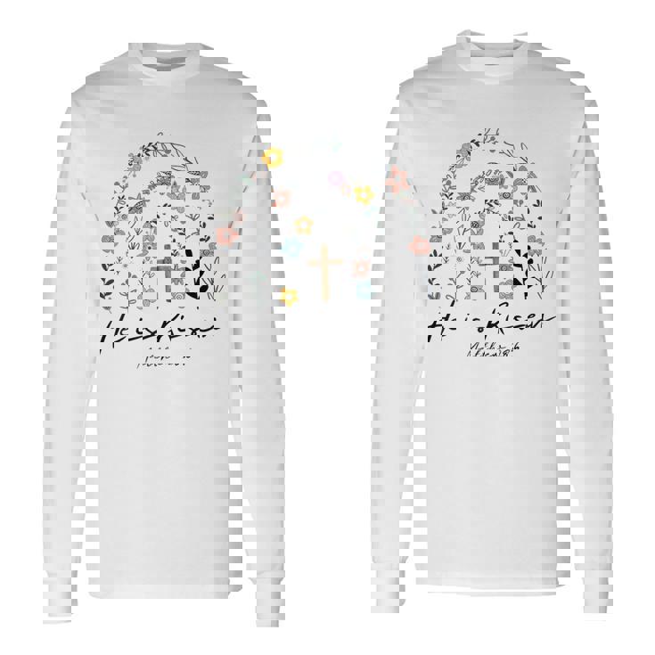 ヒ・イズ・ライゼン・フラワーズ・レインボー・ジーザス 長袖Tシャツ