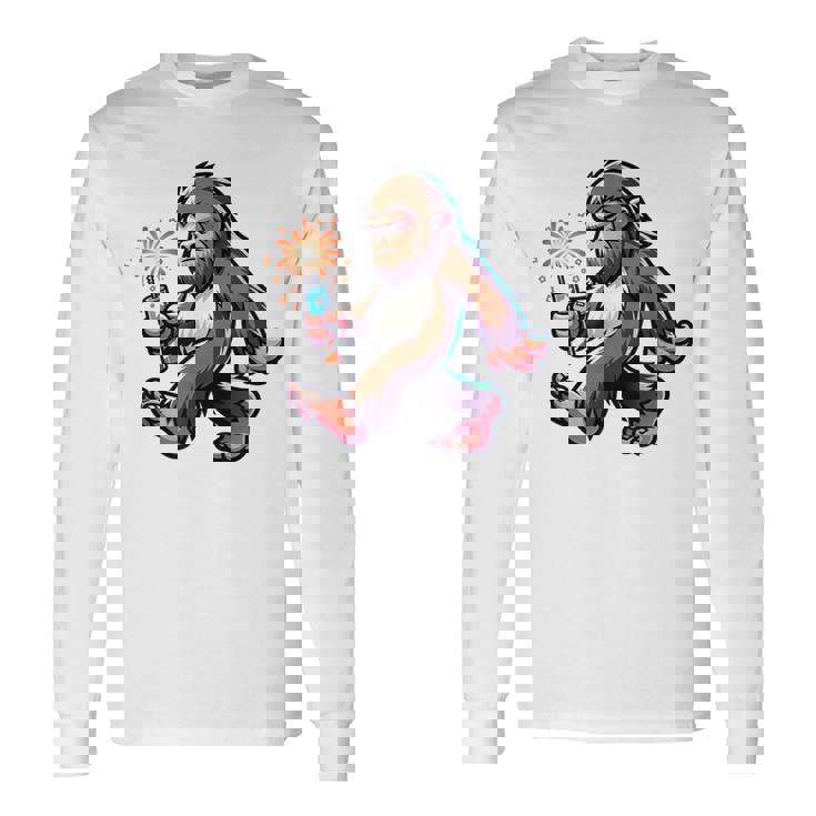 ビッグフット 7月4日 花火 愛国的なアメリカ国旗 サスカッチ 長袖Tシャツ ギフトのアイデア