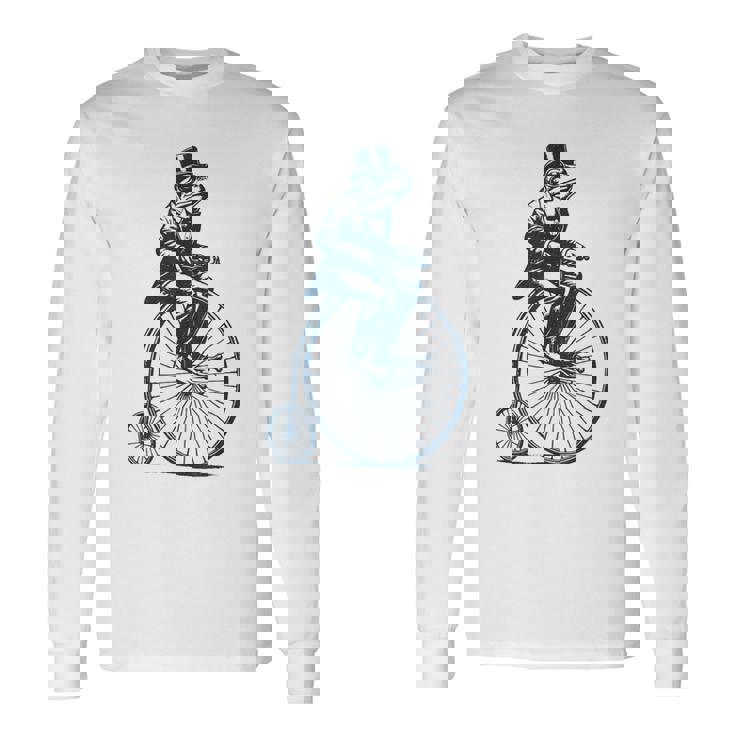 ビンテージのペニーファージング自転車に乗る粋なカエルのサイクリスト 長袖Tシャツ ギフトのアイデア