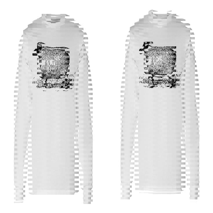 ビンテージ羊の描画 長袖Tシャツ ギフトのアイデア