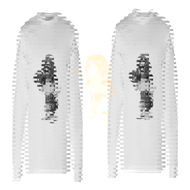 ビーグル 犬 ダンベル 筋トレ 筋肉 ワークアウト ジム 長袖Tシャツ