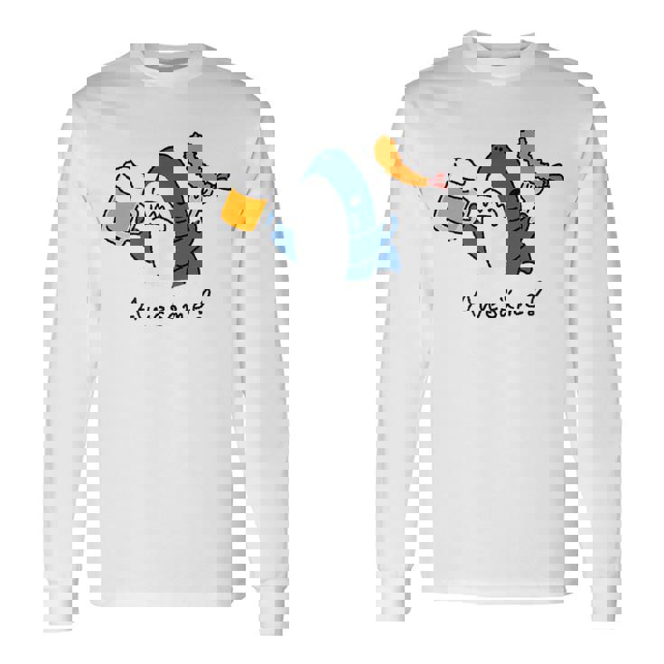 ビールとエビフライとサメ色付き 長袖Tシャツ