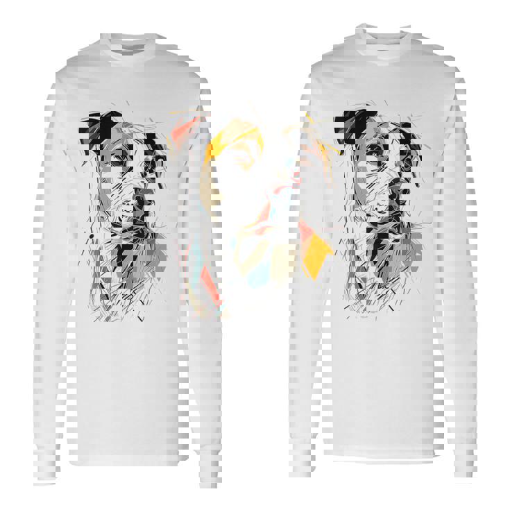 ピットブル 抽象 ペット お絵かき イラスト 動物 ピットブル 長袖Tシャツ ギフトのアイデア