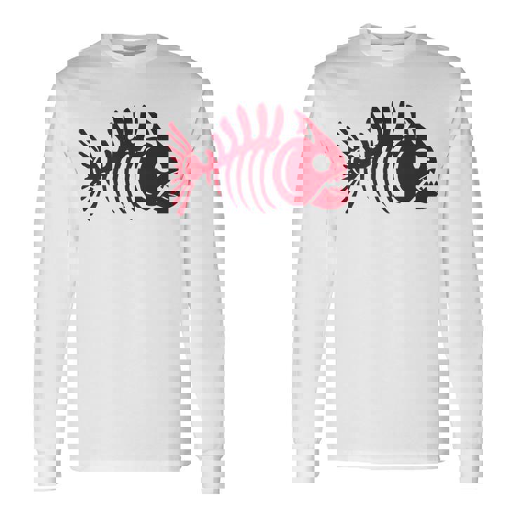 ピラニアスケルトン。魚の頭蓋骨と骨の様式化されたデザイン。 長袖Tシャツ