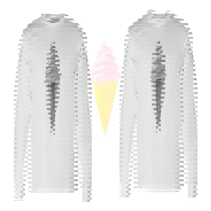 ピンク ソフトサーブ ストロベリー アイスクリーム コーン 長袖Tシャツ