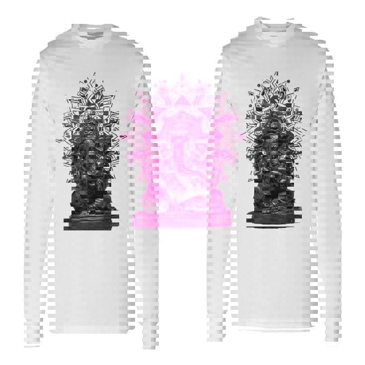 ピンク 象 ヒンドゥー教 ガネーシャ オーナメント 長袖Tシャツ ギフトのアイデア